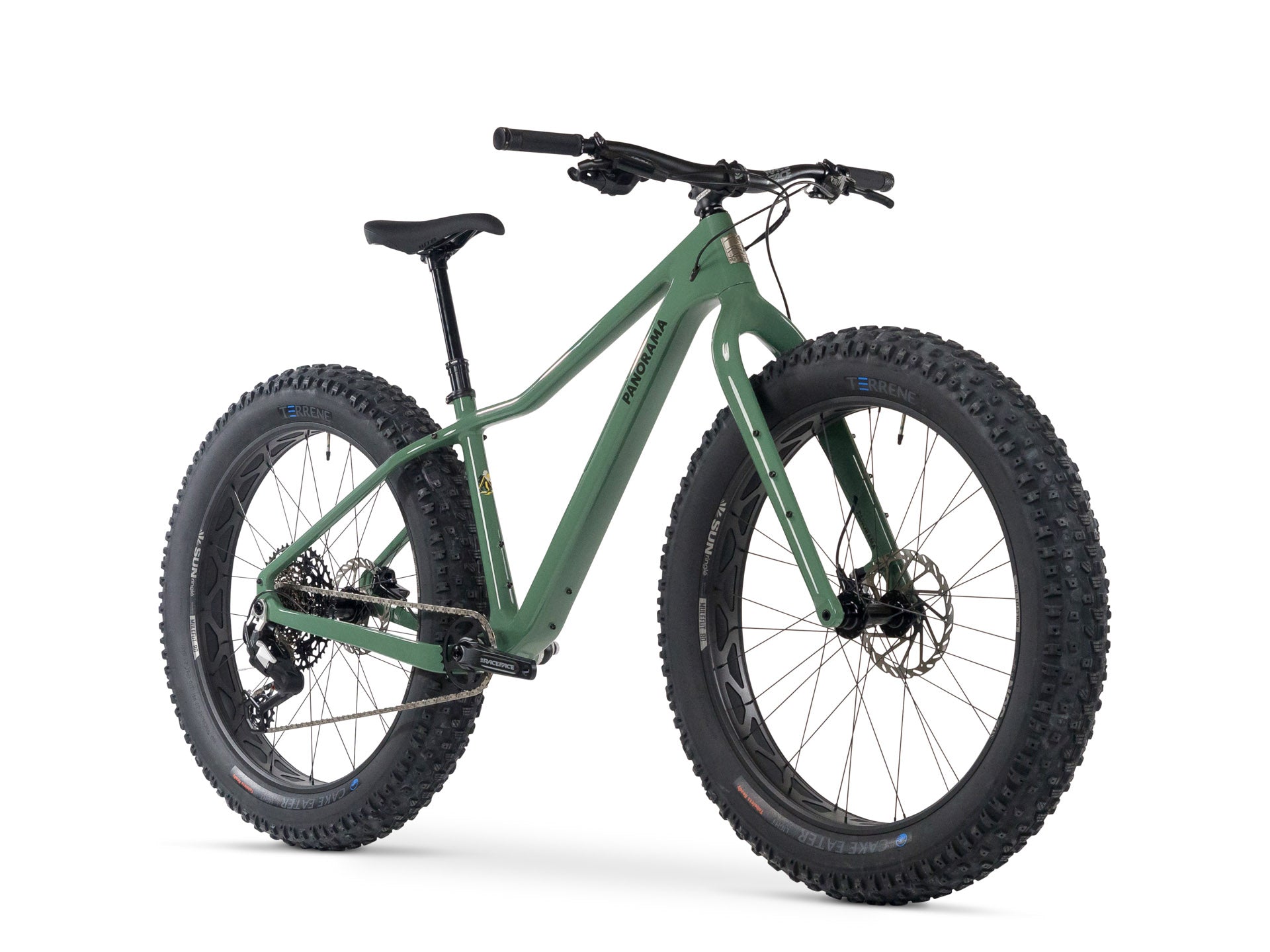 Chic-Chocs 3 | Carbon Fat Bike in green with knobby fat tires and carbon frame on plain white background
